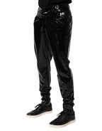 Black Polyester Mid Waist Men Trouser Pants