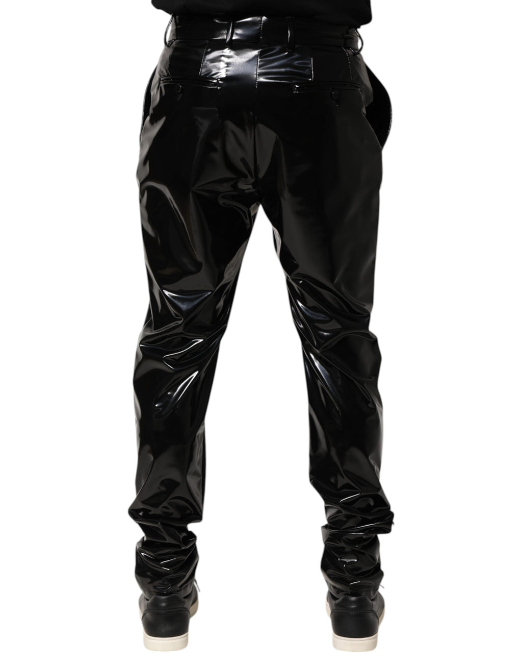 Black Polyester Mid Waist Men Trouser Pants