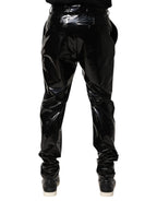 Black Polyester Mid Waist Men Trouser Pants