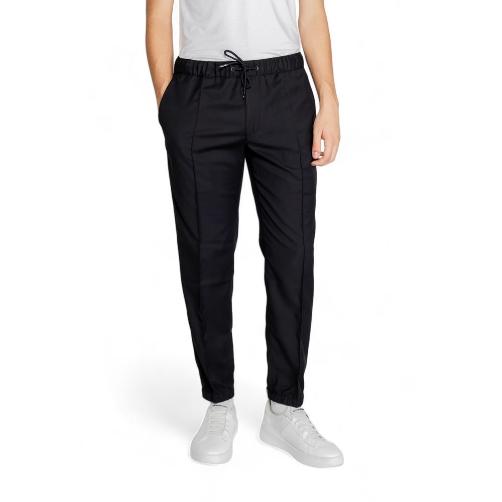 Black Polyester Casual Pants