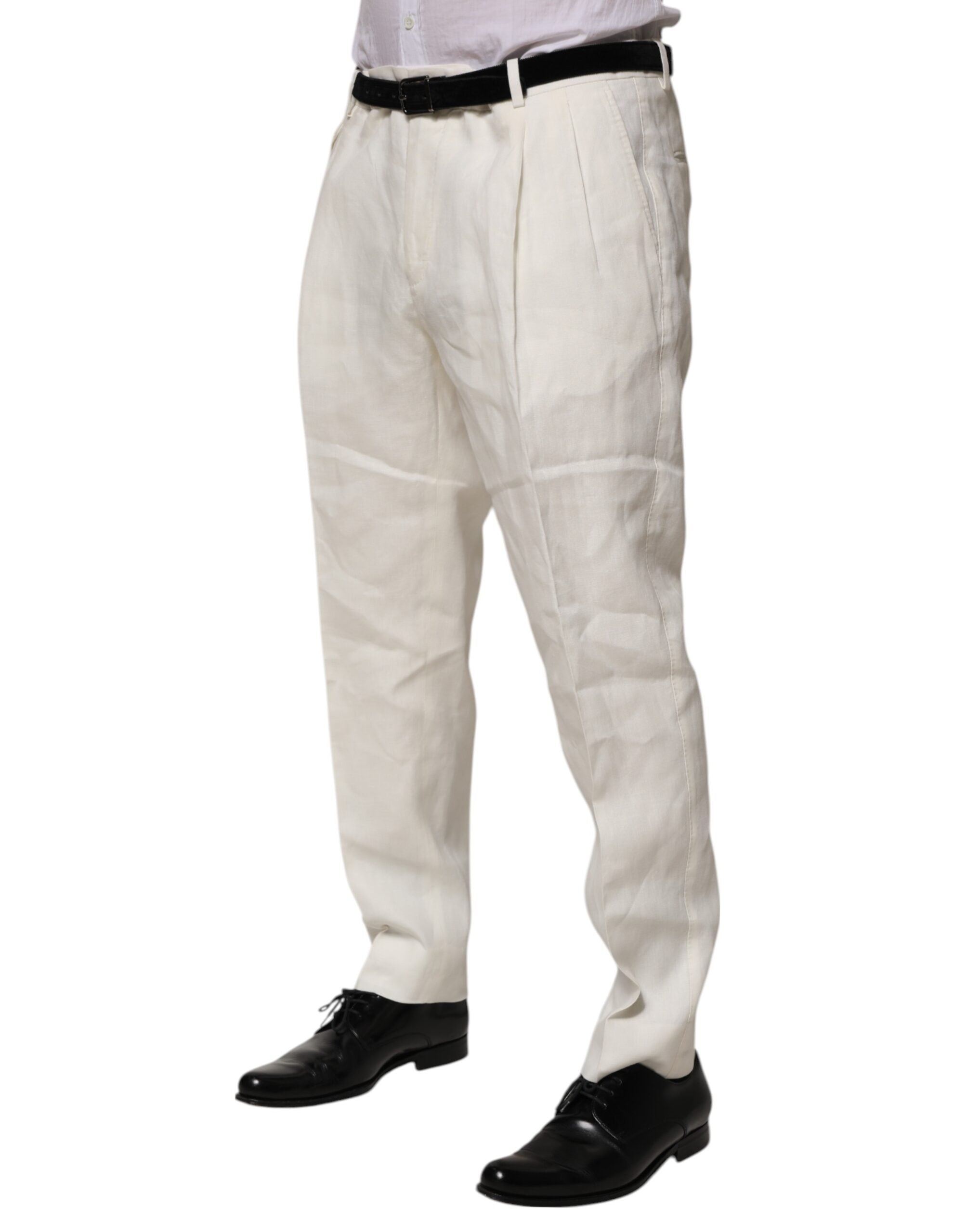 Cream Linen Dress Slim Formal Trouser Pants