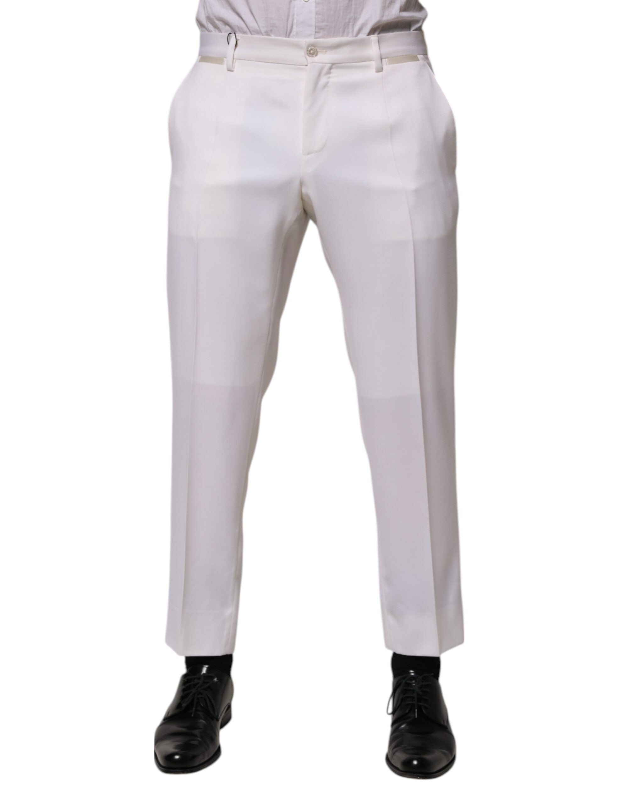 White Polyester Tapered Formal Trouser Pants