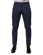 Blue Cotton Tapered Men Formal Trousers Pants