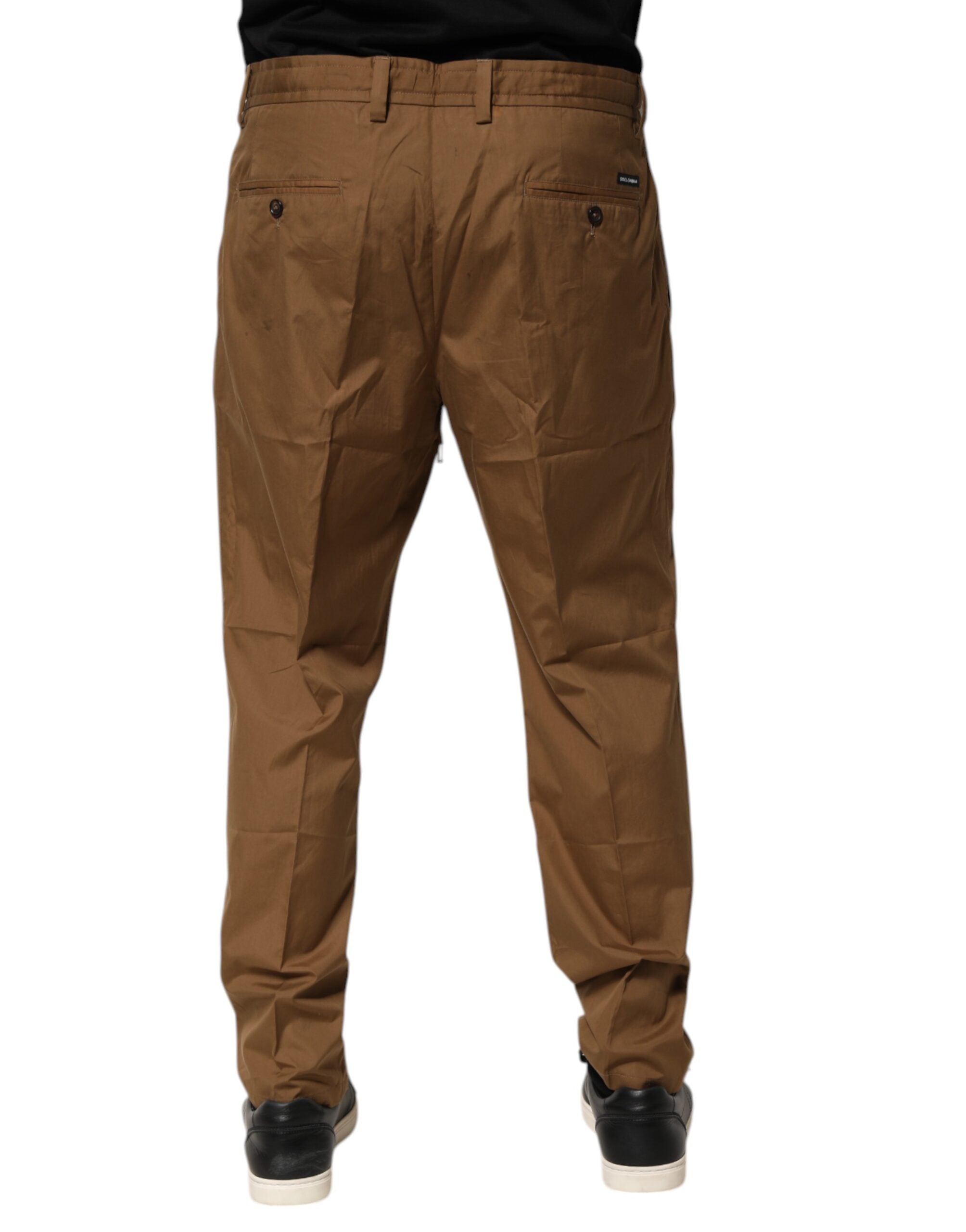 Brown Cotton Chino Mid Waist Men Jogger Pants