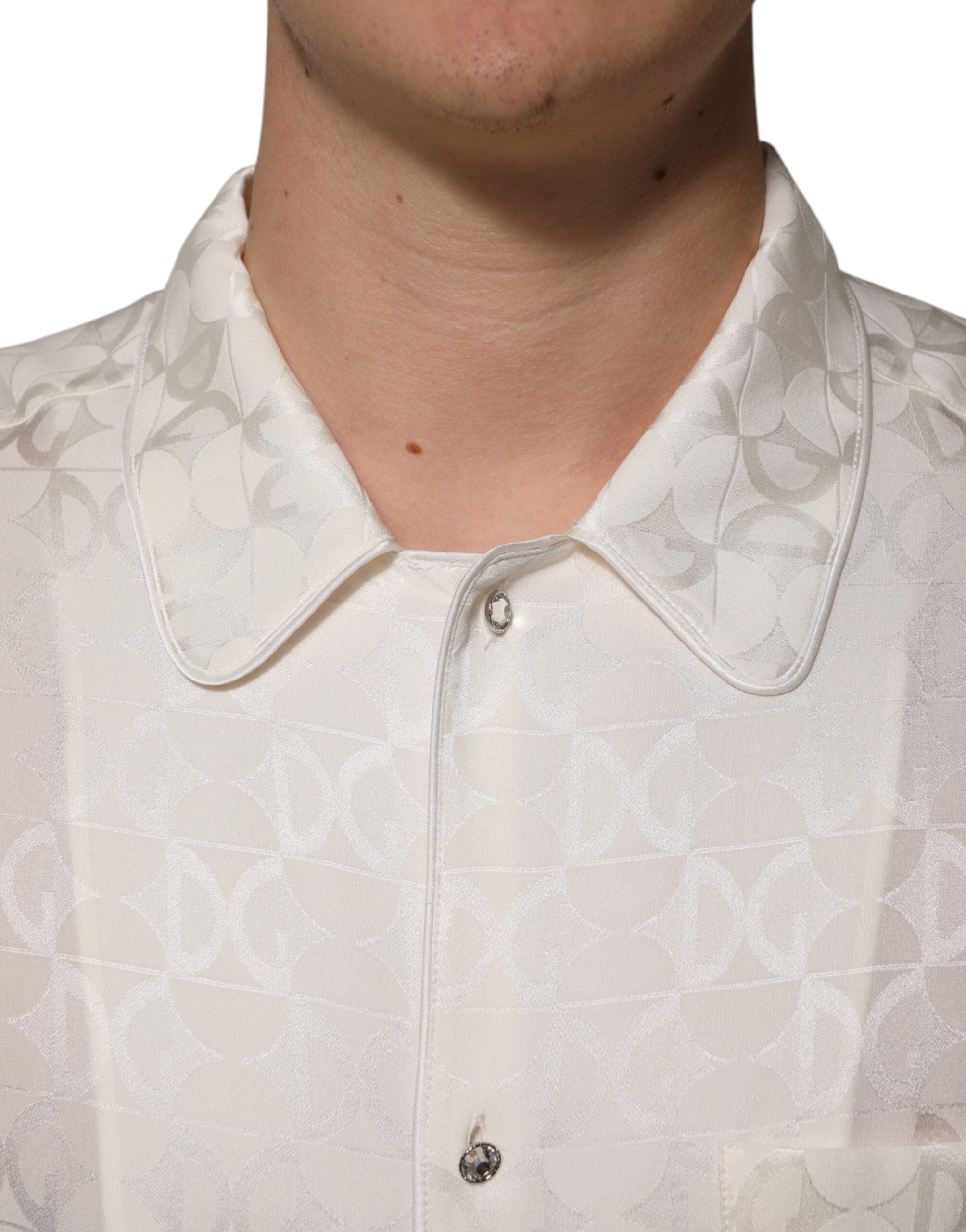 White Silk DG Logo Print Long Sleeves Shirt