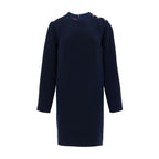 Navy Blue Wool Short Dress