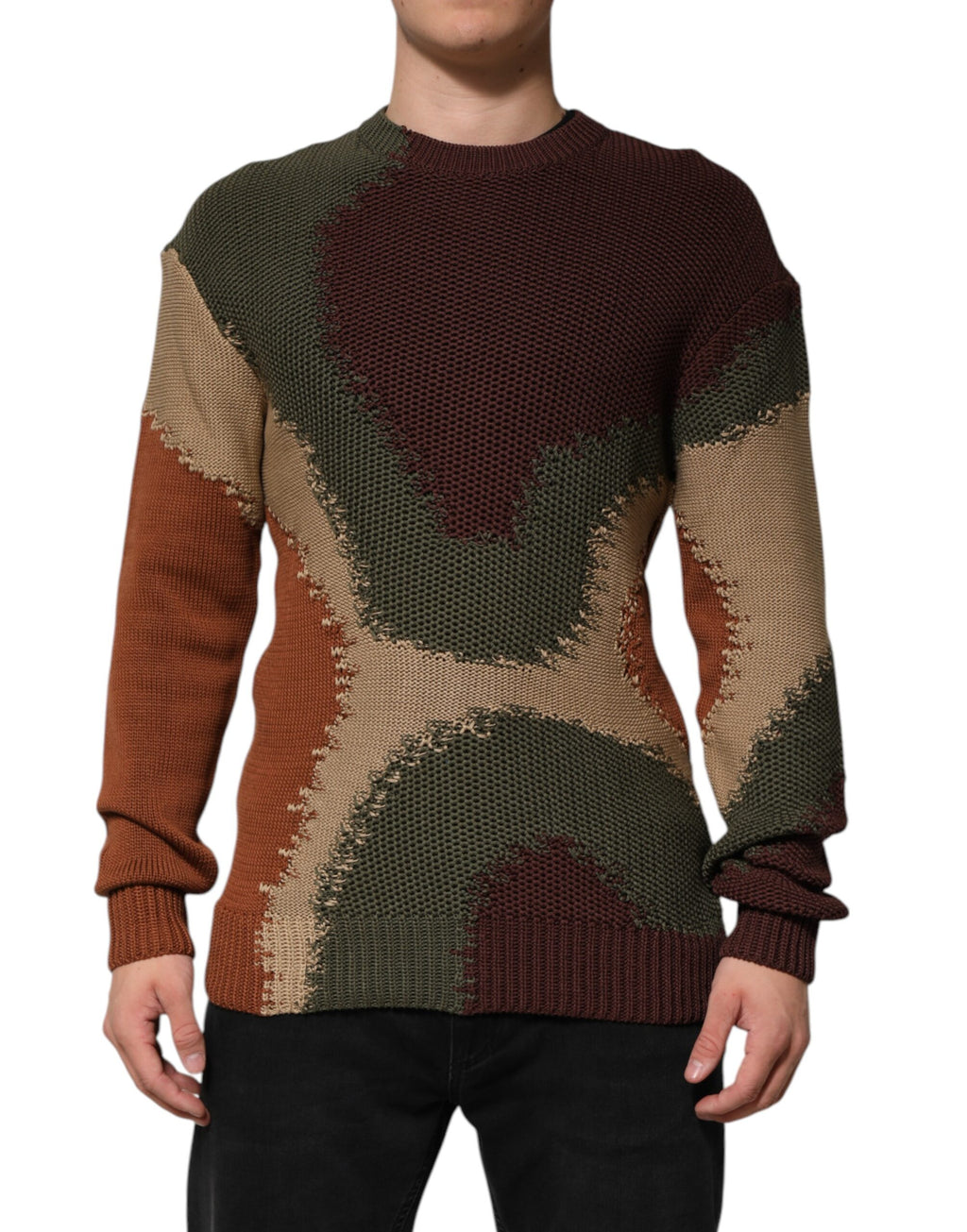 Multicolor Cotton Abstract Men Pullover Sweater
