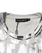 White Cotton Silver Metallic Slogan Print T-shirt