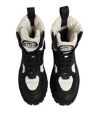 Black White Padded Mid Calf Lace Up Boots Shoes