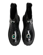 Black Crystal Embellished Combat Boots Shoes