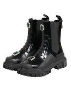 Black Crystal Embellished Combat Boots Shoes