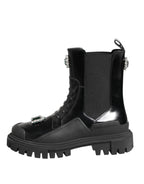 Black Crystal Embellished Combat Boots Shoes
