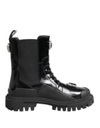 Black Crystal Embellished Combat Boots Shoes