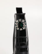 Black Crystal Embellished Combat Boots Shoes
