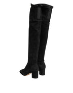 Black Suede Leather Knee High Boots Shoes