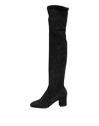 Black Suede Leather Knee High Boots Shoes
