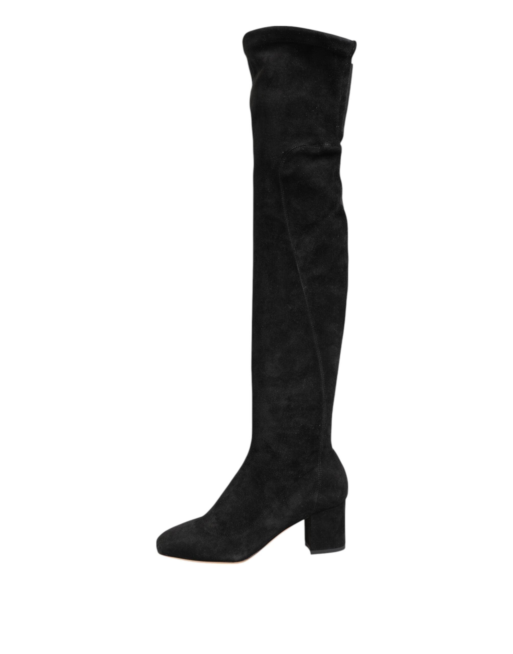 Black Suede Leather Knee High Boots Shoes