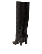 Brown Python Snakeskin Print Riding Boots Shoes