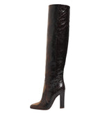 Brown Python Snakeskin Print Riding Boots Shoes