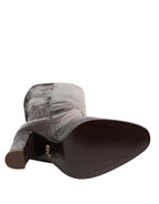 Brown Python Snakeskin Print Riding Boots Shoes