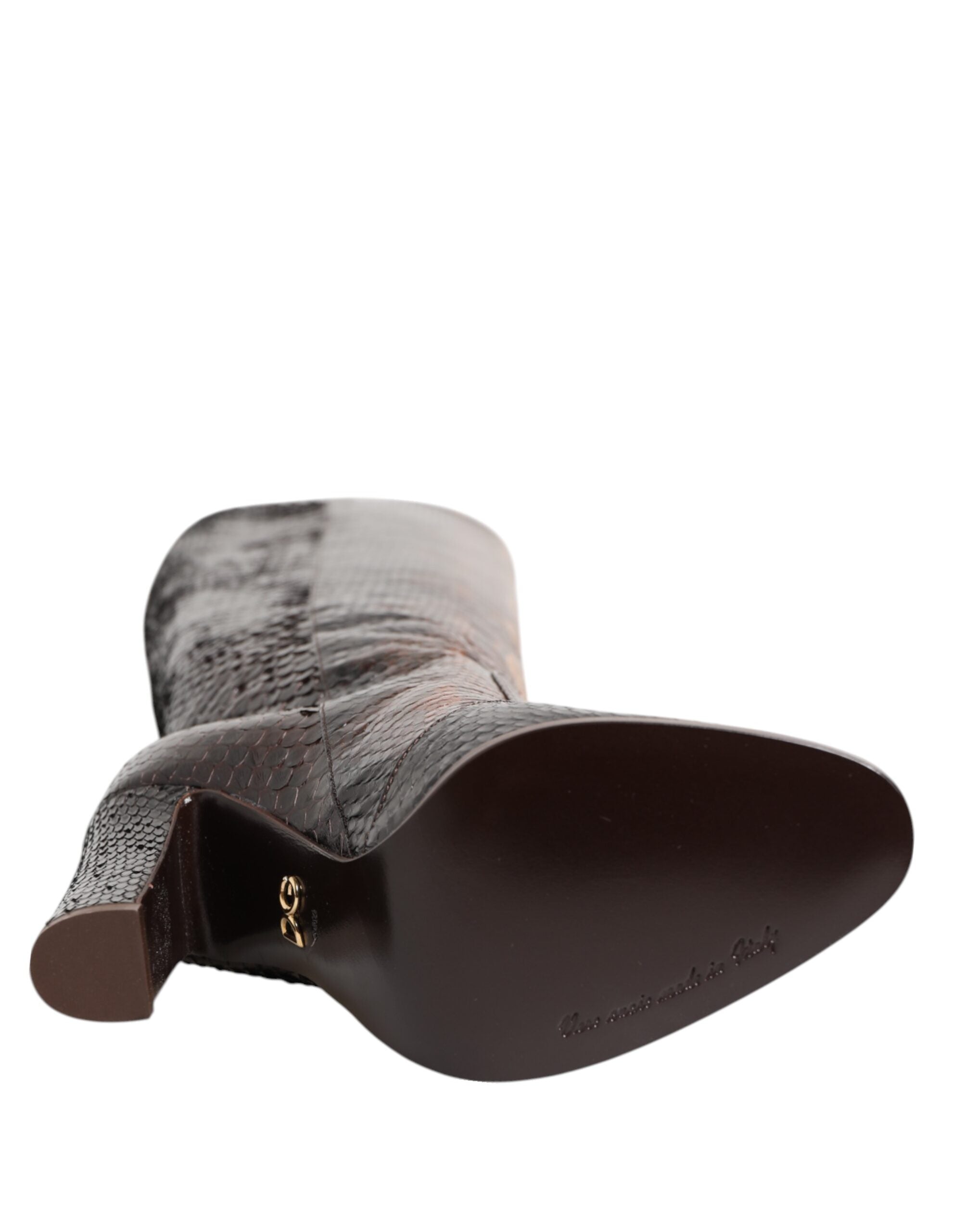 Brown Python Snakeskin Print Riding Boots Shoes