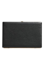 Black Leather Gold Frame Clutch Evening Party Purse Bag