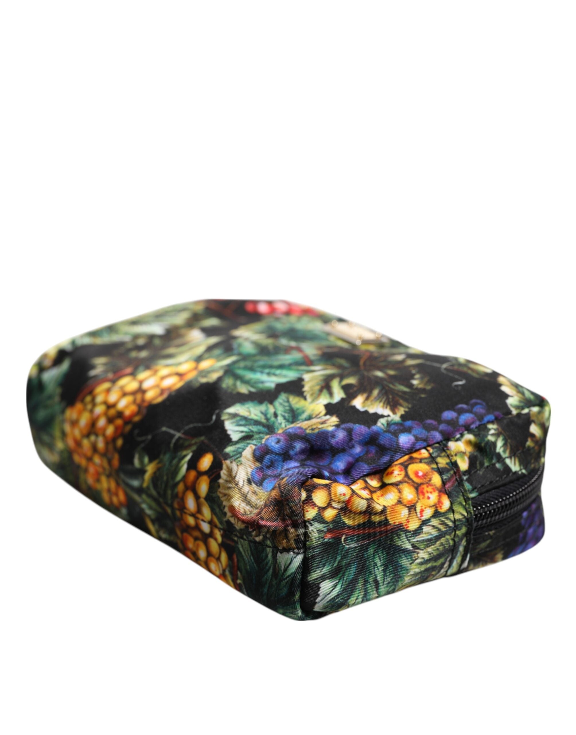 Multicolor Grape Print Clutch Logo Plaque Pouch Bag