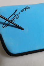 Blue Nylon DG Logo Print Clutch Zip Pouch Bag