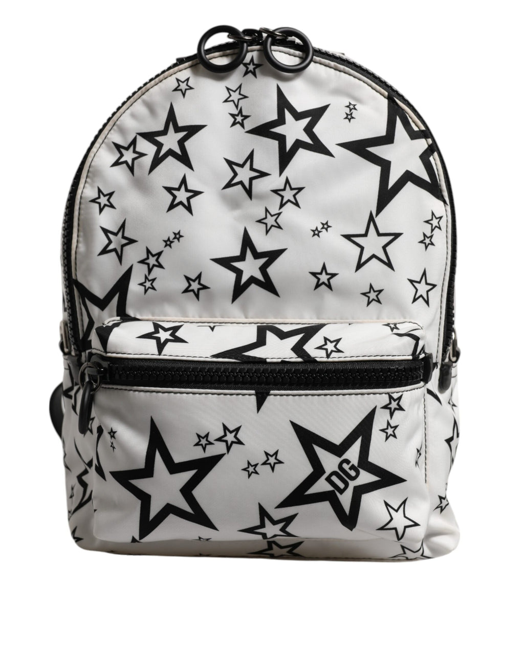 White DG Stars Print Nylon Travel Backpack Bag