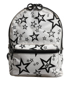 White DG Stars Print Nylon Travel Backpack Bag