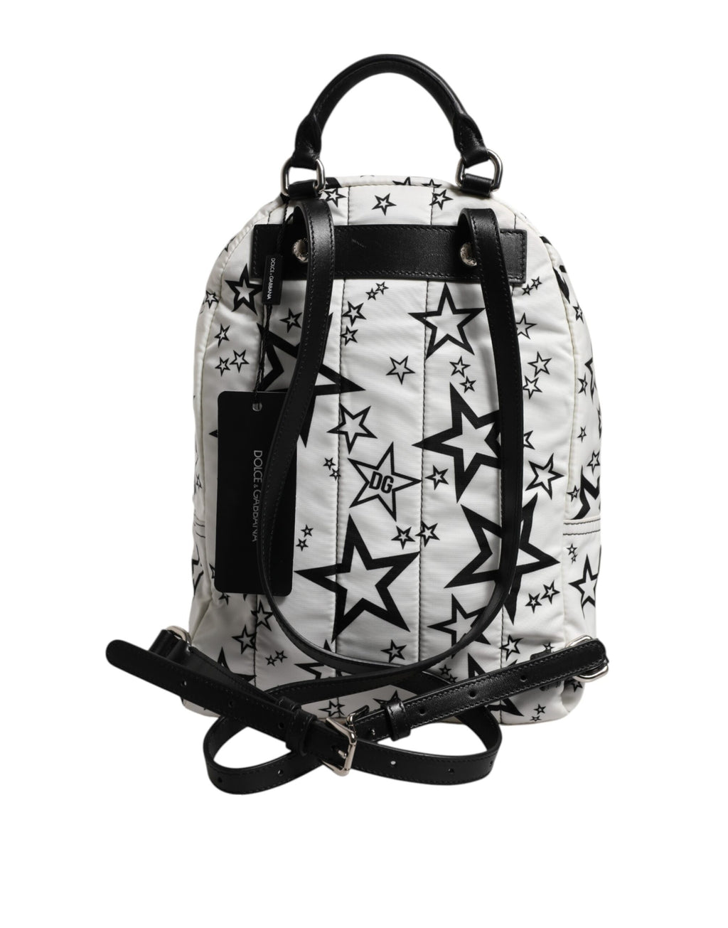 White DG Stars Print Nylon Travel Backpack Bag