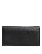 Black Leather Logo Plaque Card Holder Trifold Wallet
