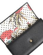 Black Leather Logo Plaque Card Holder Trifold Wallet