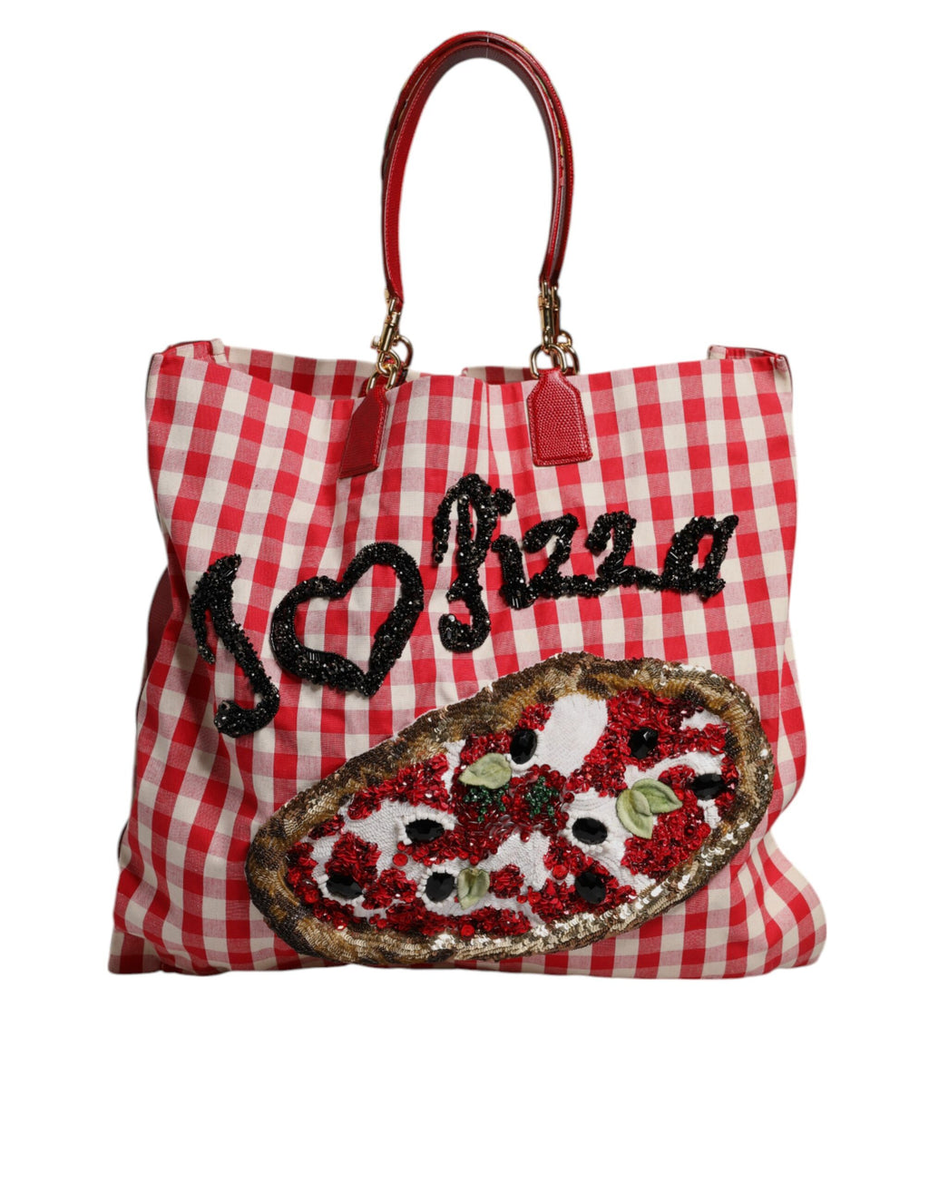 Red I Love Pizza Rhinestone Embellished Tote Bag