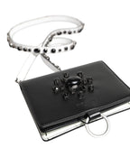 Black Leather Crystal Embellished Card Holder Wallet