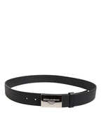 Black Leather Classic Metal Logo Buckle Belt