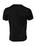 Black Cotton Logo Print Crew Neck T-shirt