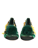 Green Mink Fur Satin Banana Leaf Sandals Shoes