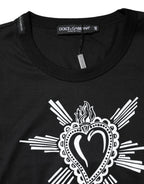 Black Sacred Heart Cotton Crew Neck T-shirt