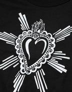 Black Sacred Heart Cotton Crew Neck T-shirt