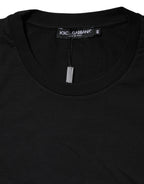 Black Logo Print Cotton Men Crew Neck T-shirt
