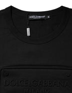 Black Embossed Logo Cotton Crew Neck T-shirt