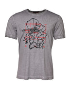 Gray Graphic Print Cotton Crew Neck T-shirt