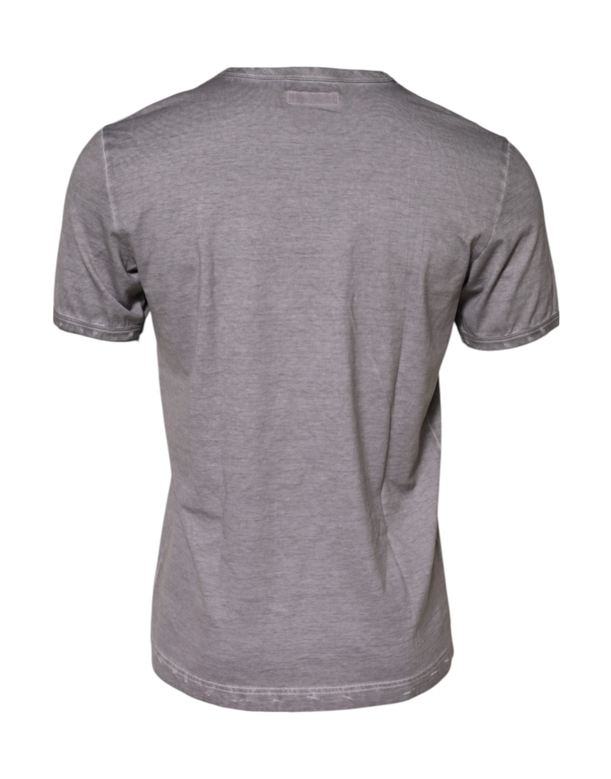 Gray Graphic Print Cotton Crew Neck T-shirt