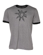 Gray Sacred Heart Cotton Crew Neck T-shirt