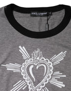 Gray Sacred Heart Cotton Crew Neck T-shirt