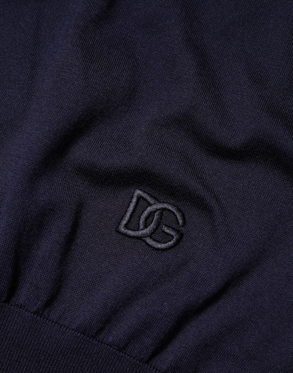 Dark Blue Silk Crew Neck Short Sleeves T-shirt