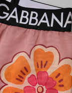 Pink Floral Leggings Stretch Waist Pants