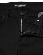 Black Cotton Skinny Mid Waist Denim Jeans