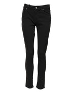 Black Cotton Skinny Mid Waist Denim Jeans